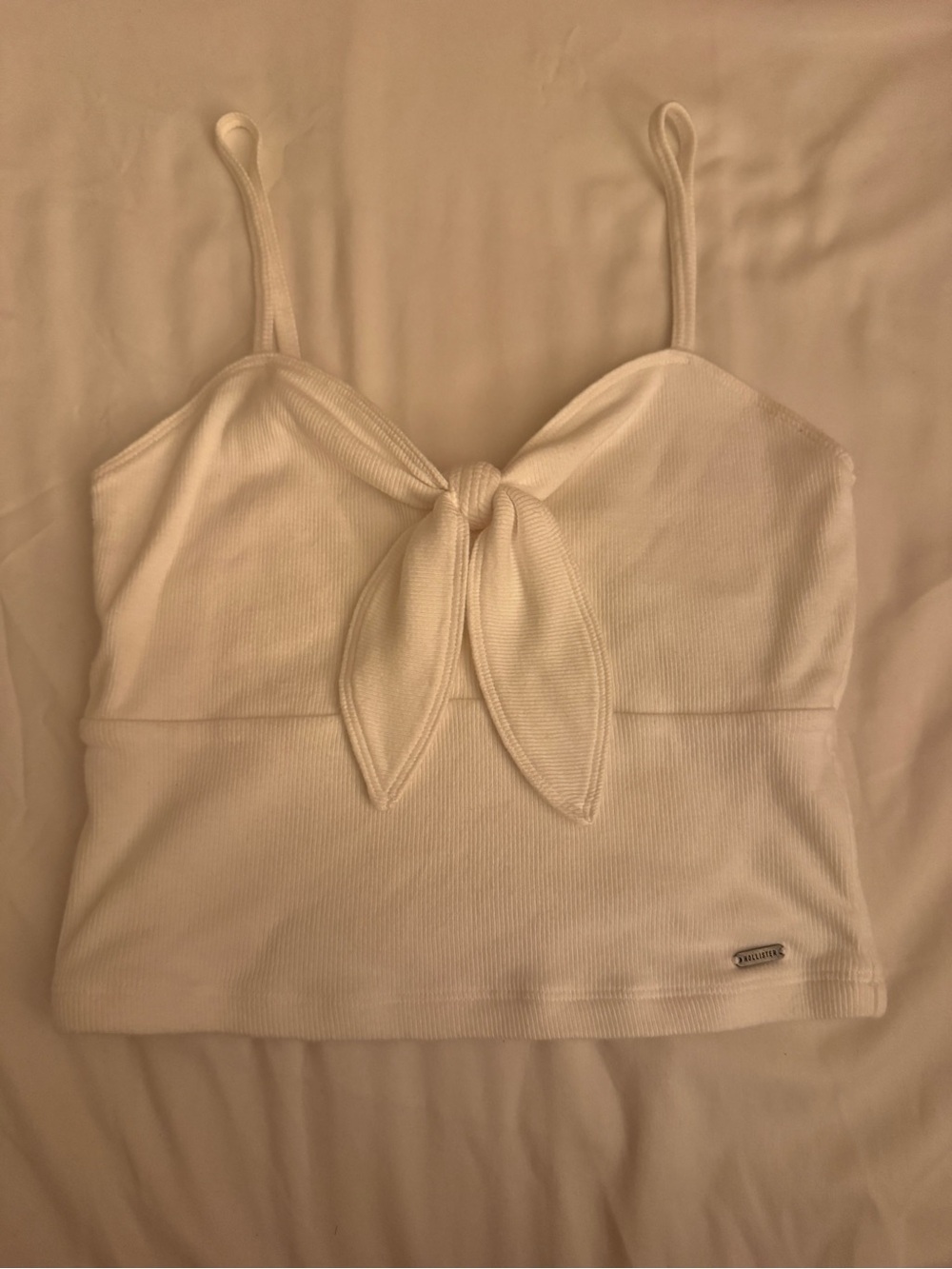Hollister White Ribbed Tie-Front Crop Cami